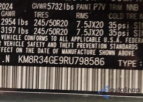 2024 Hyundai Palisade Xrt из США, поврежденный, VIN KM8R34GE9RU798586